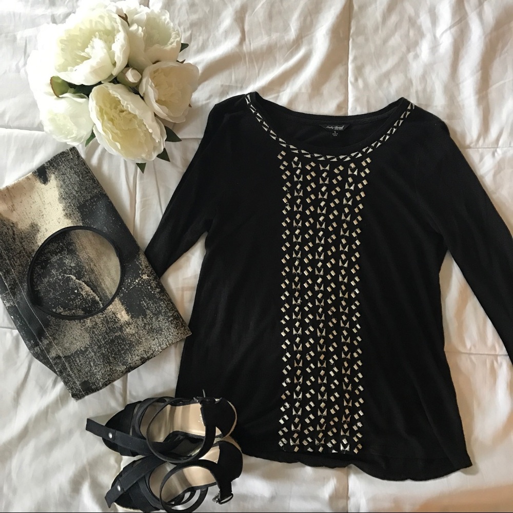 Lucky Brand Black top Ruth white detailing